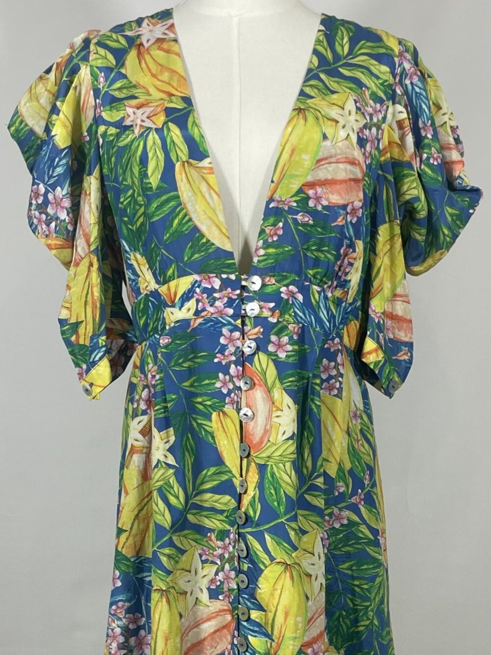 Farm Rio Star Fruits Puff Sleeve Midi Dress